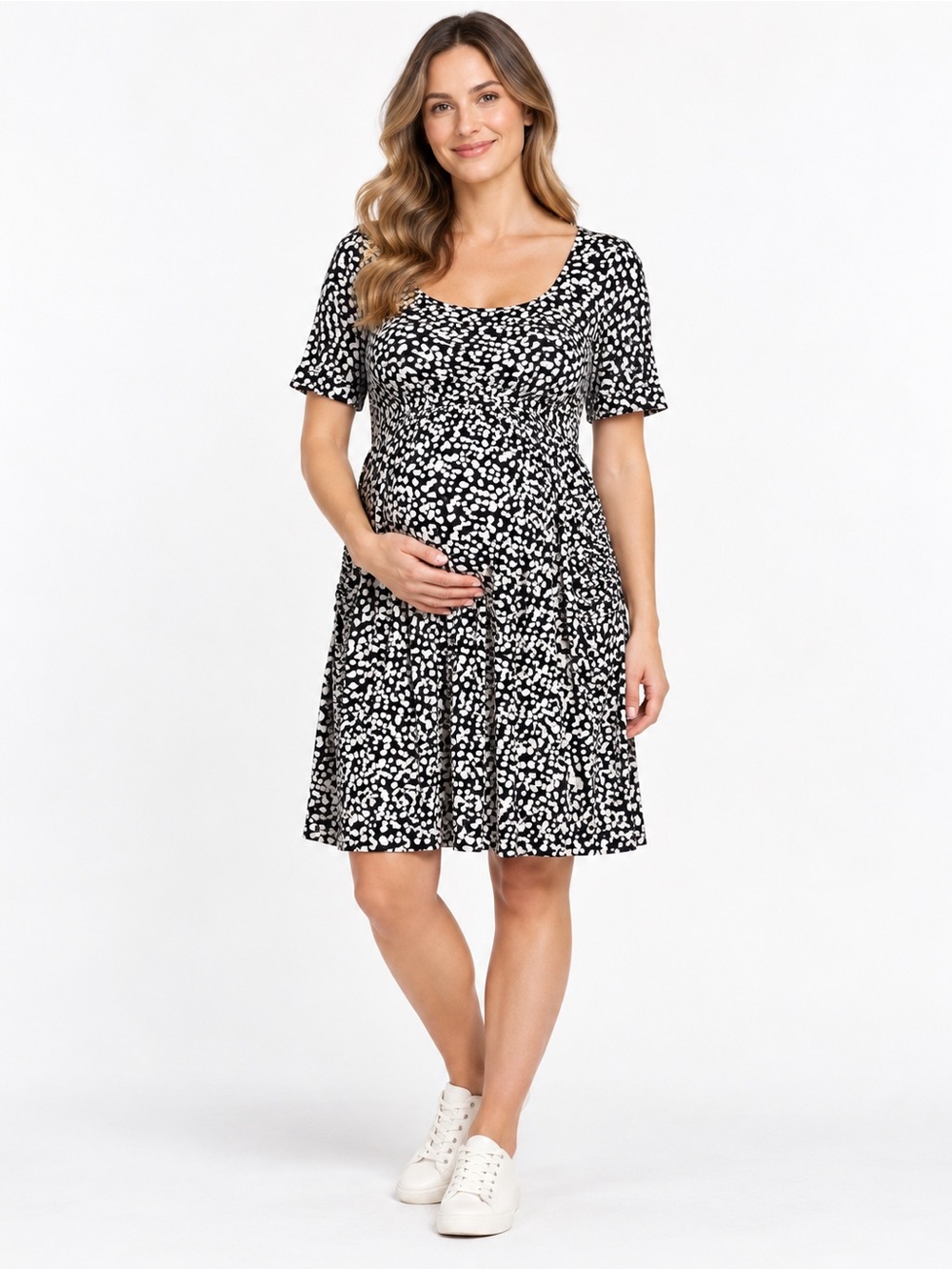Seraphine Curve Maternity Nursing Dress 16 Black White Ruched Stretch Jersey